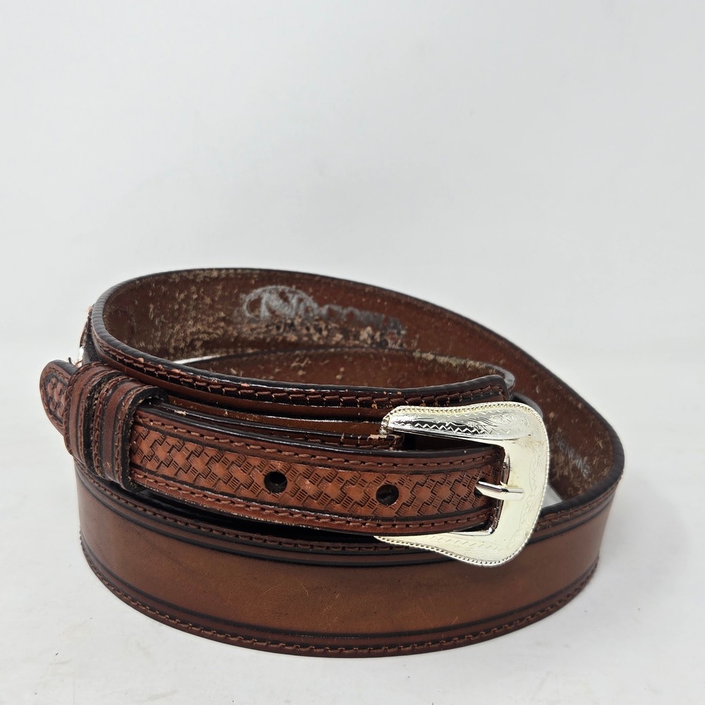 Nocona Belt Co Mens Brown Leather Western Basketweave Belt Size 36 N2420254-36